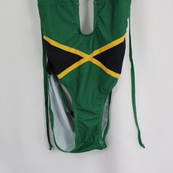 Jamaica Flag Themed Strappy Women's Cutout Backless Swimsuit One Piece Medium - Picture 2 of 9